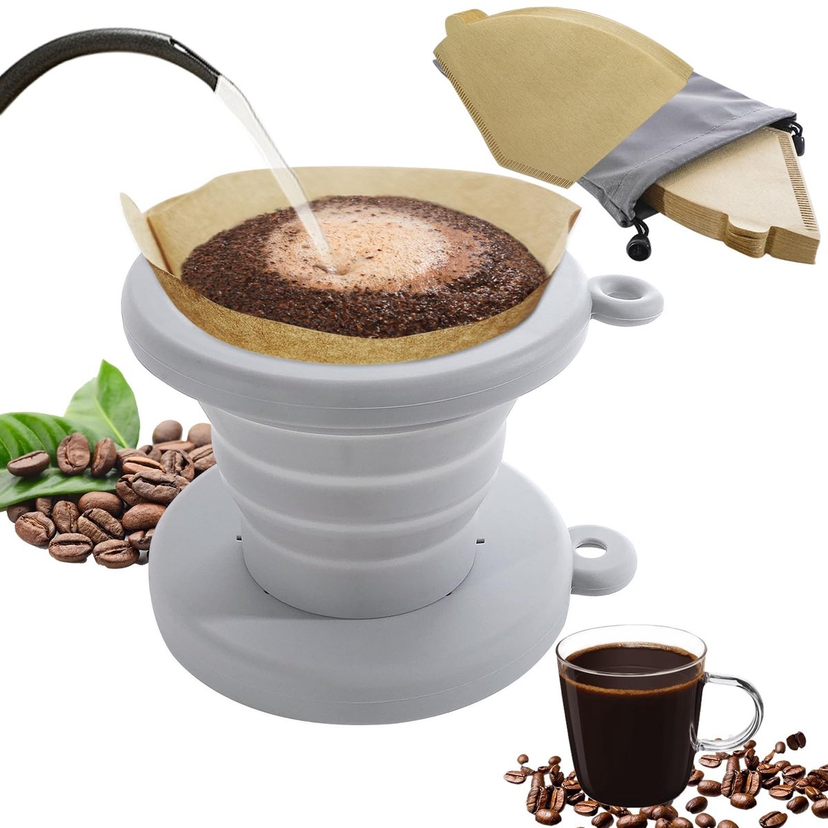 Solidchoice - Opvouwbare Koffiedruiper voor Camping, Inclusief 80 Filters voor Thuis en Onderweg