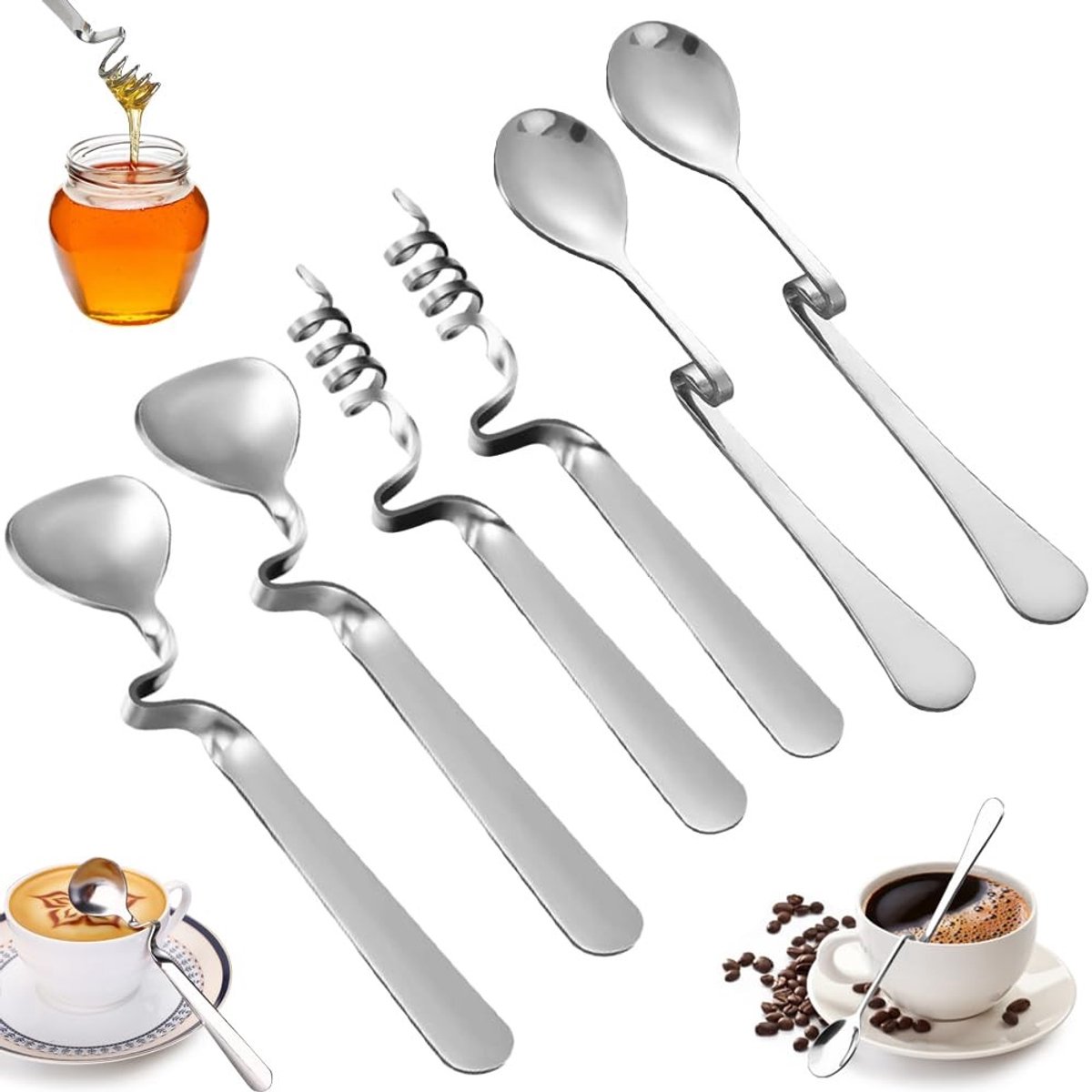 Solidchoice - Set van 6 Stalen Lepels voor Honing en Jam