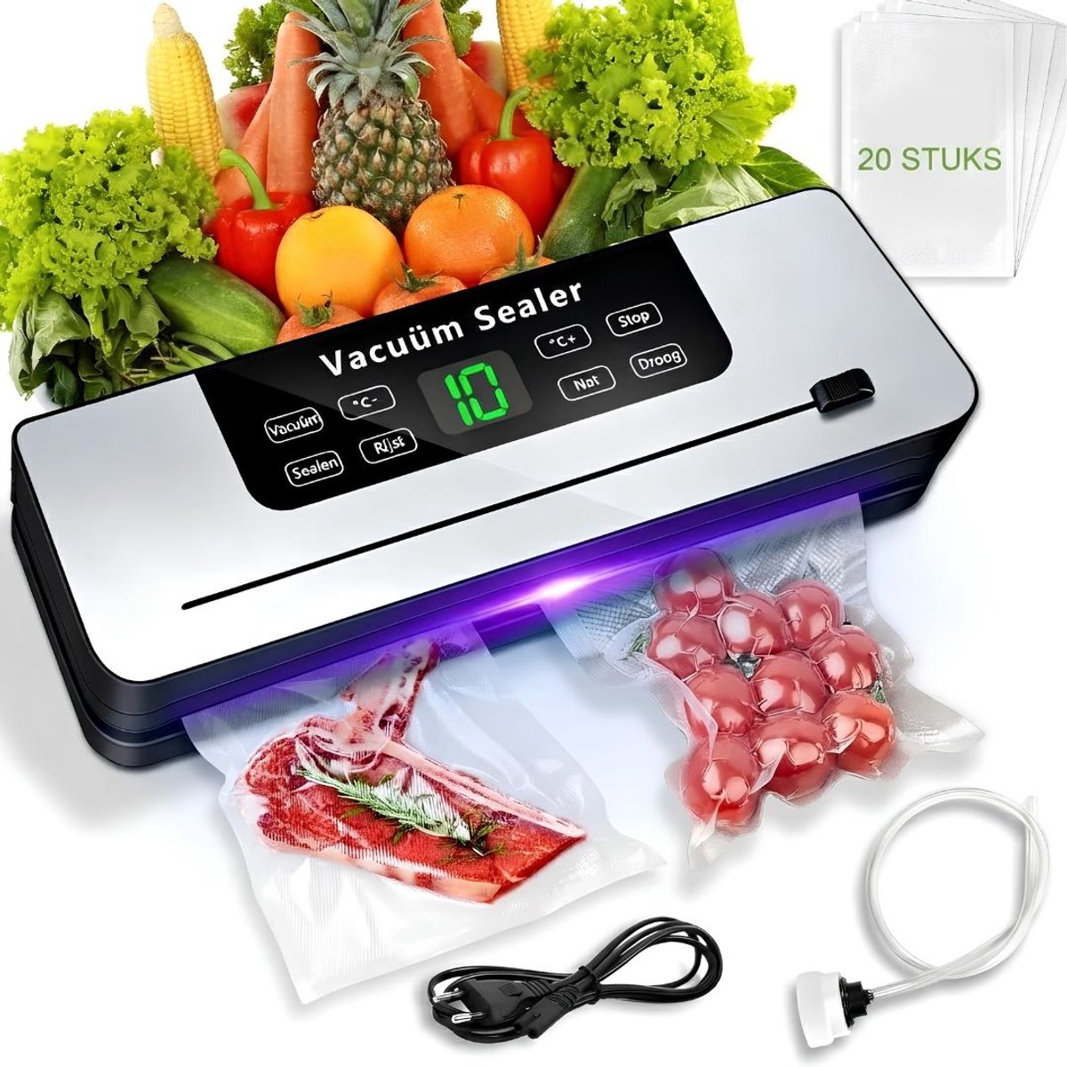 NIVA® Vacumeermachine - Vacuüm Sealer - Vacuummachines - Zwart - 25cm x 8cm x 5cm