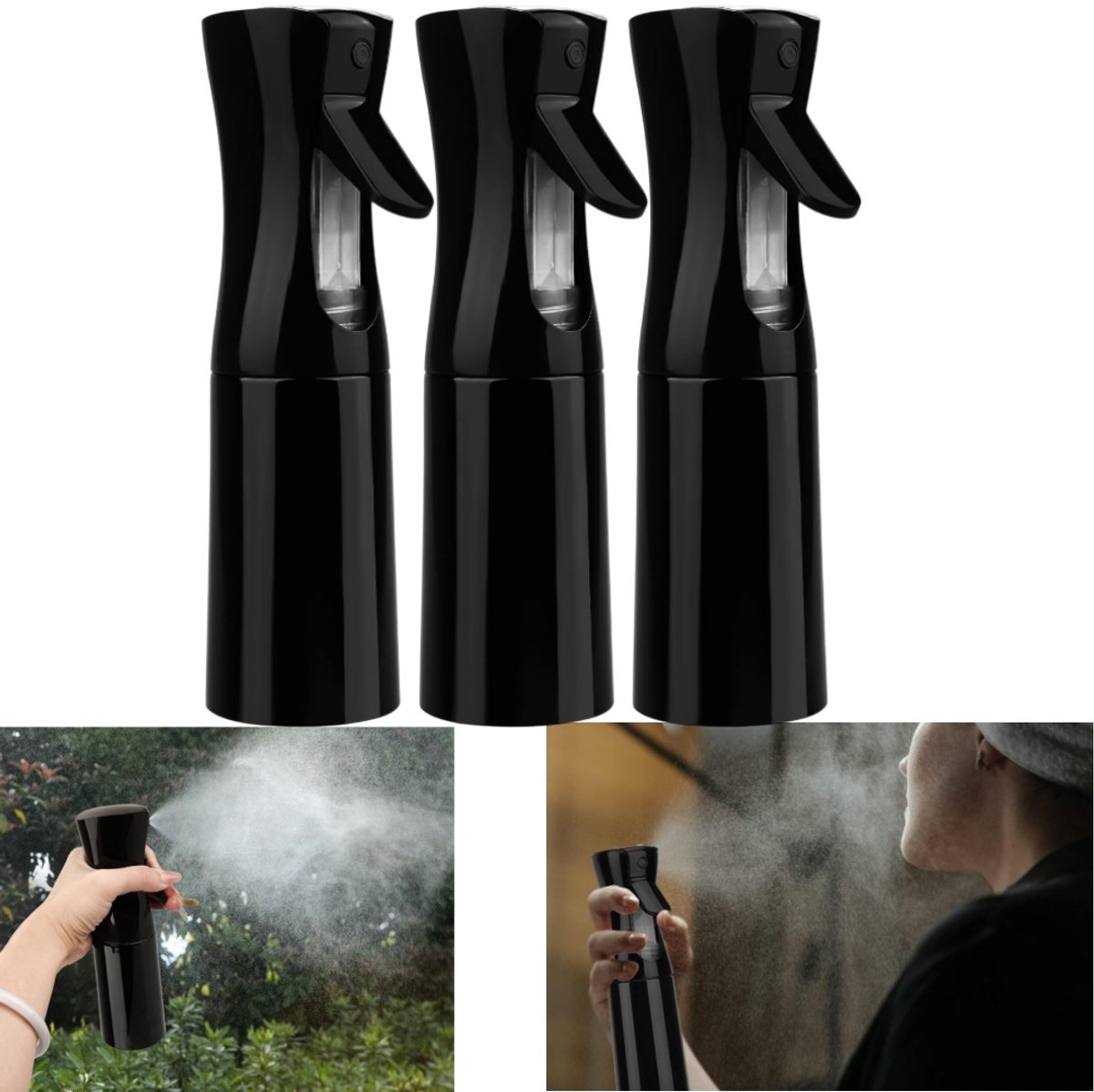 3 stuks - 200 ml lege spuitflessen - met inklapbare trechter - doseerspuitfles - fijne nevelspuitfles - 5,8*4,8*19,7 cm - geschikt voor haarverzorging, plantenverzorging en schoonmaak - zwart
