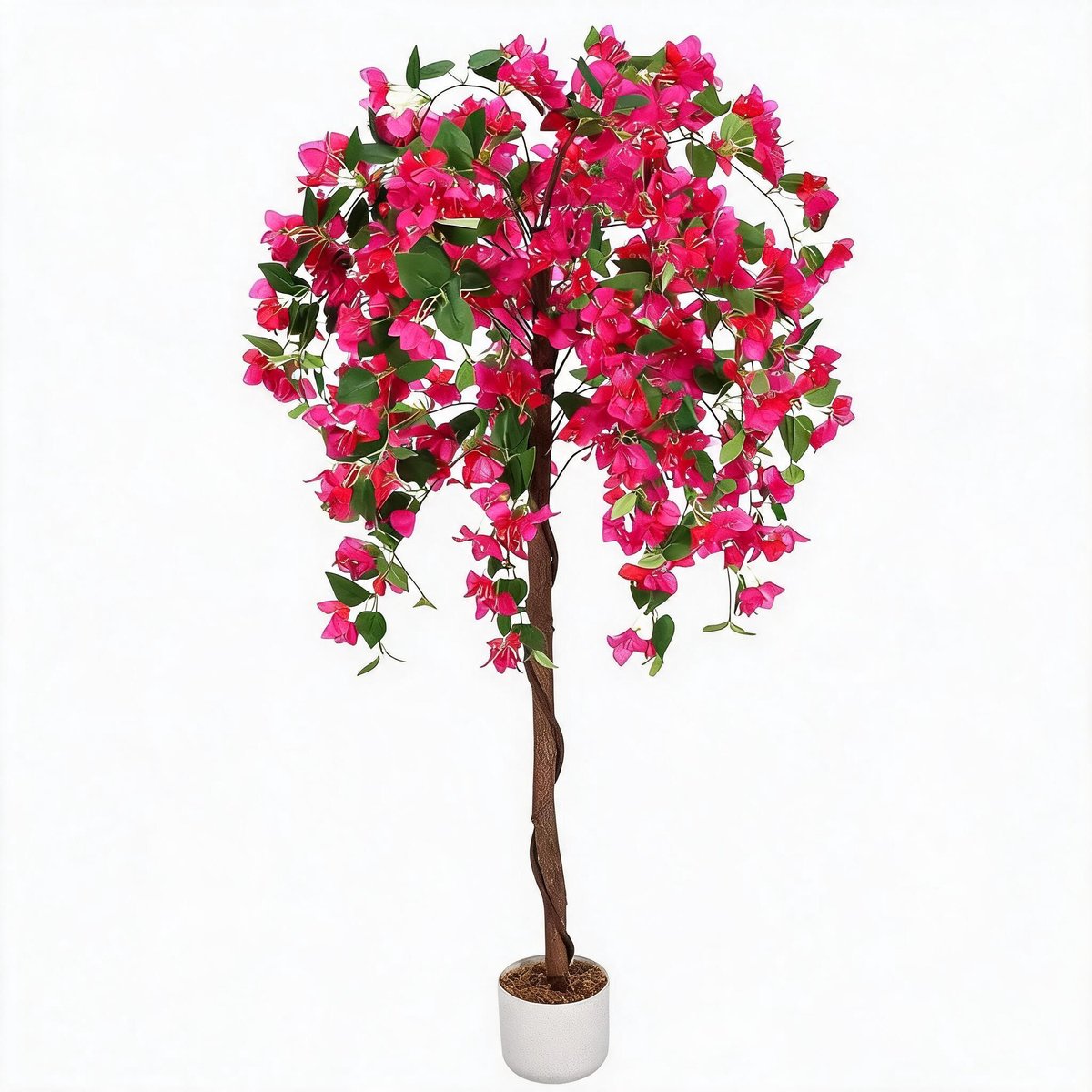 Danky - luxe kunstbuganvilla, 150cm roze hoogdetail natuurhout stam, hoogdichte polyester met luxe cementen pot