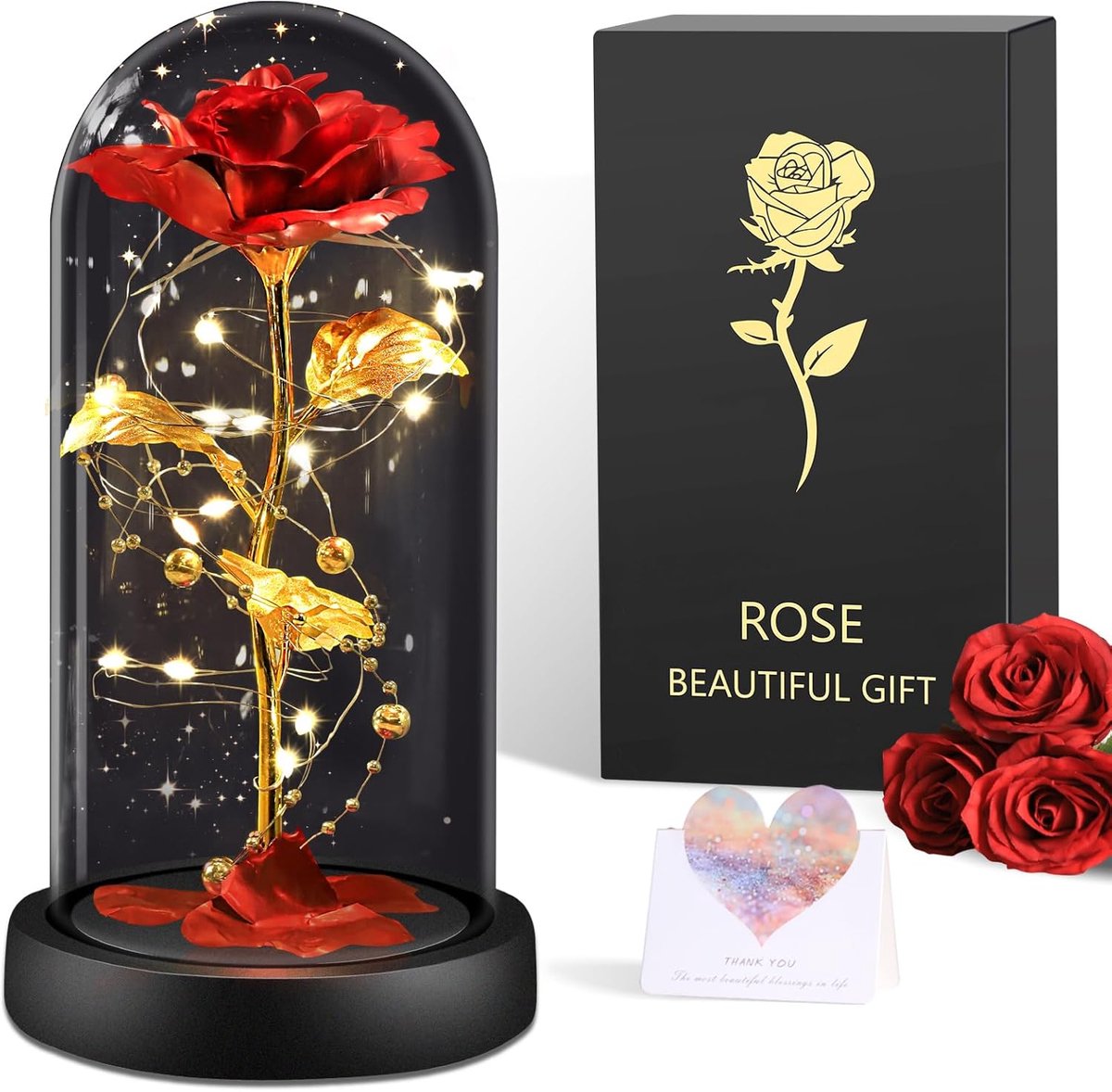 Lzwintrading - Cadeau voor Vrouwen - Eeuwige Roos in Glas - Moederdagcadeau - Galaxy-Roos - Rozenbloemen - Roos met LED Licht - Verlichtende Roos - Cadeau voor Moeder, Oma, Haar, Vriendin, Moederdag,Valentijnsdag,Kerstcadeaus