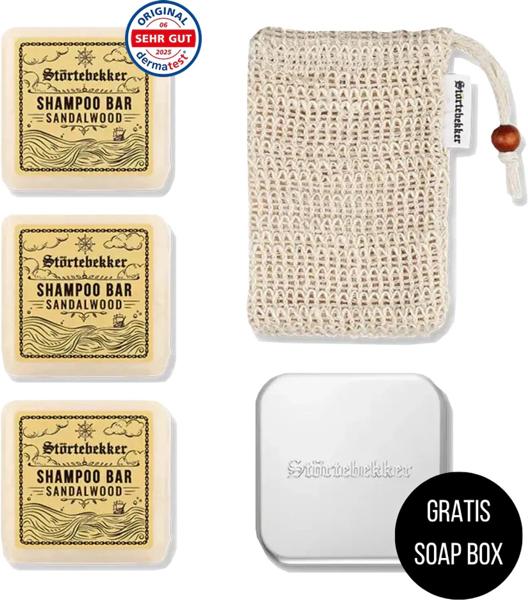 Störtebekker® Premium Doucheset Hair - Vaste shampoo (100 g x3), sisalzakje + GRATIS aluminium zeepdoosje - Shampoo Bar Set - Solid shampoo Set- Handgemaakt in NL