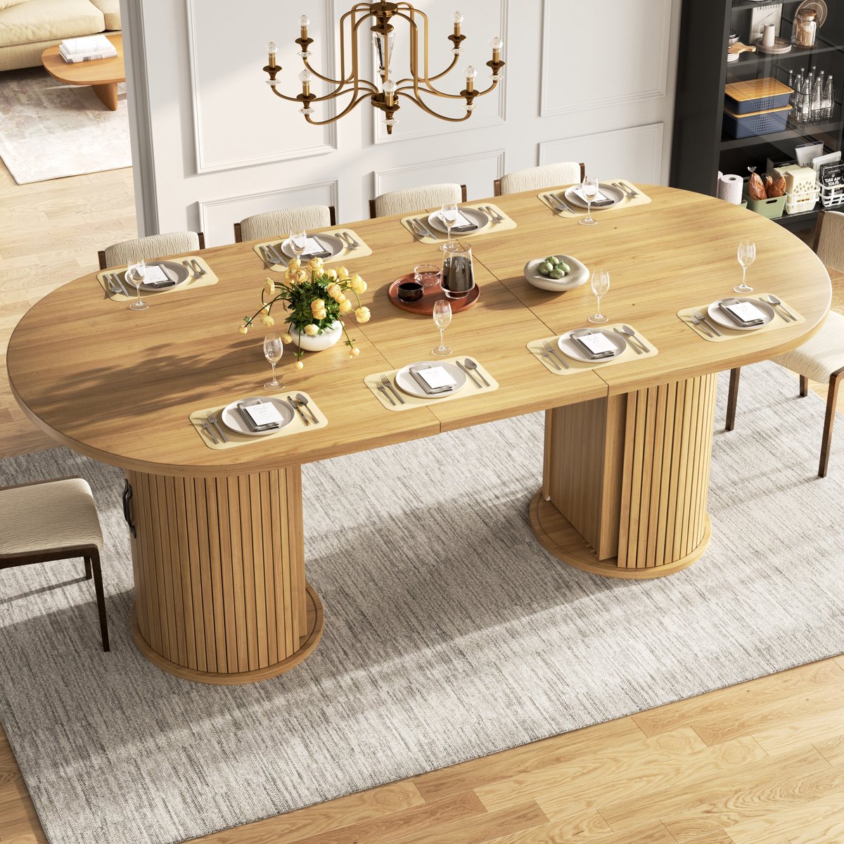 MIVRAY Uitschuifbare Eettafel - Multifunctioneel Met Verborgen Opbergruimte - Voor Woonkamer En Eetkamer - MDF En Metaal - Naturaal 189,7 Cm
