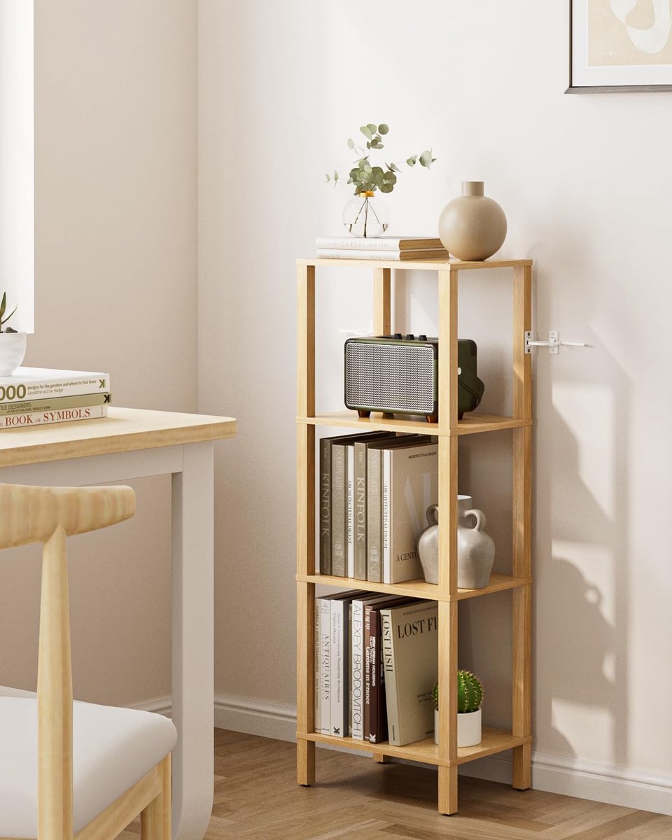 Boekenkast 4 Laags - Eikenhout - Open Opbergrek - Ruimtebesparend - SnelShoppen