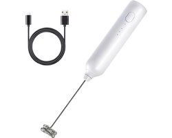 Oplaadbare elektrische handmelkopschuimer (USB-C) – 3 snelheden – voor koffie, matcha, latte, cappuccino en warme chocolademelk – wit