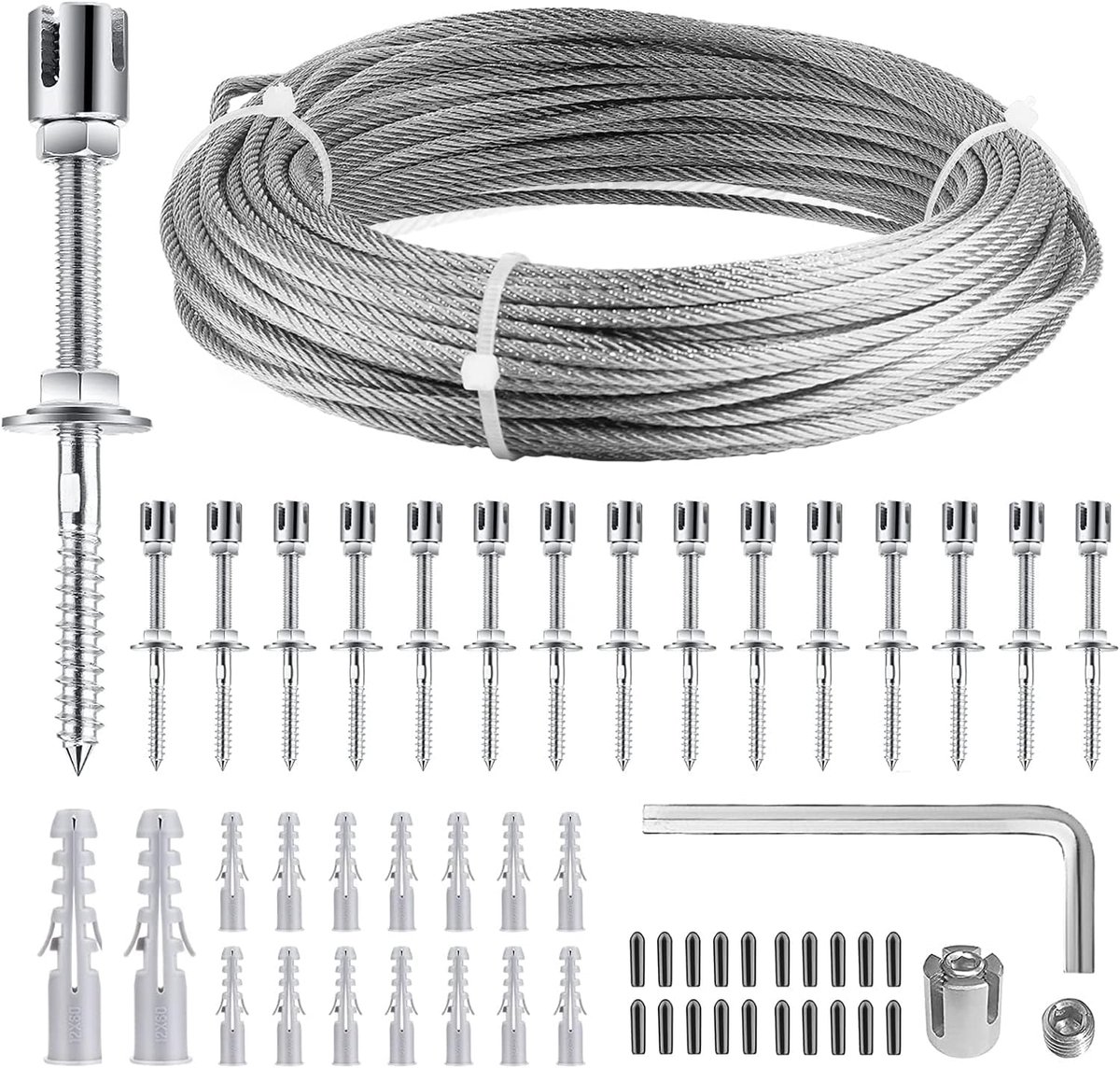 Klimplantstandaard 24 m - Complete set van RVS T316 - Inclusief wandbeugels en 3 mm touw - SnelShoppen