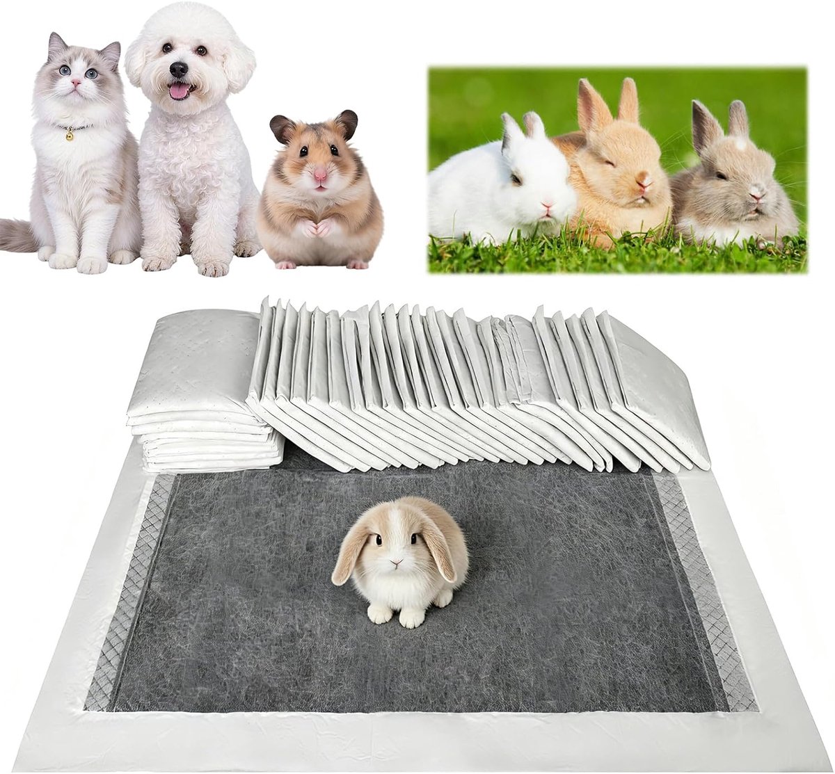 Guinea pig pipi pads 60x45cm - bamboe charcoal - geur neutraliserend - voor een frisse omgeving - m-winkel