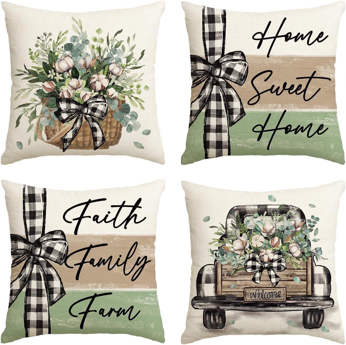 Decoratieve Kussenslopen 45 x 45cm - Eucalyptus Bladeren - Set van 4 - Voor Sofa en Bed - SnelShoppen