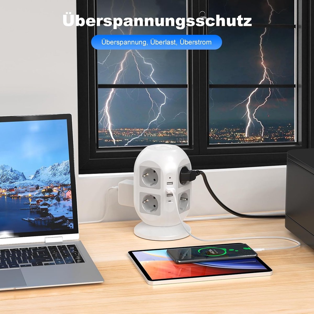 Stekkerdoos met USB - 8-voudige stroomverdeler - Power Tower met schakelaar - Ideaal voor thuis en op kantoor - SnelShoppen