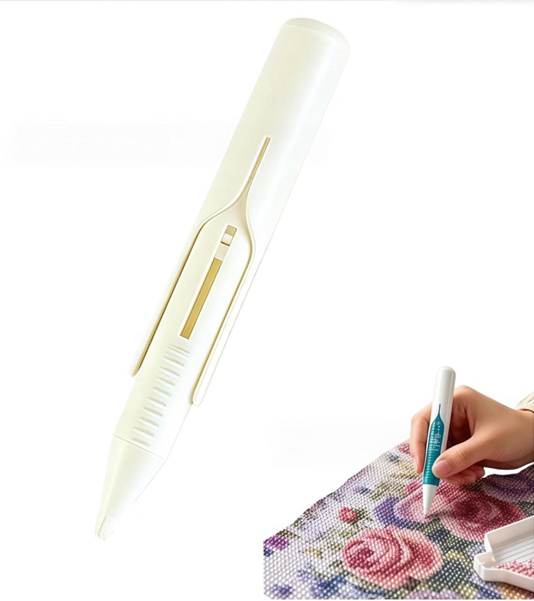 Boorstempelpennen - Automatische boorstempelpennen - Zelfladend - Automatische boorpennen - Boorschilderen - Veerbelaste punt - Telescopisch ontwerp - 14,5*1,8 cm - Wit