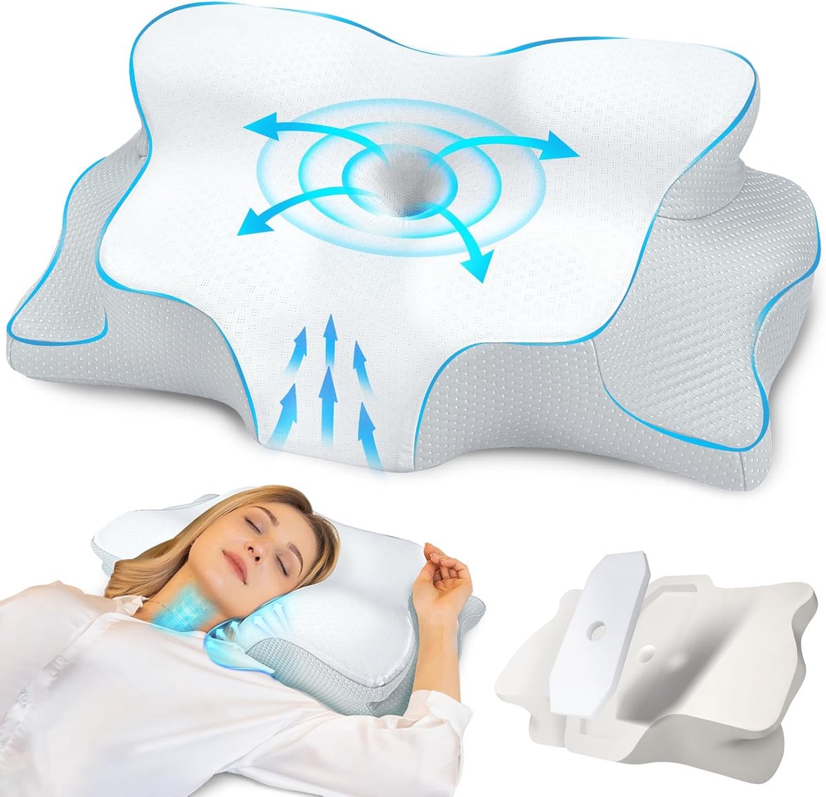 Neck Support Pillow 60x40x13/10cm - Memory Foam - Ergonomisch ontwerp - Ondersteuning voor rug- en zijslapers - SnelShoppen