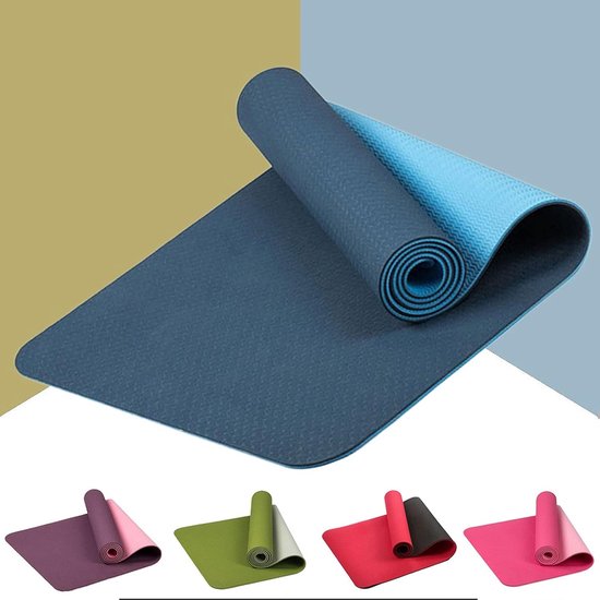Yoga Mat - Oefenmat Pilates - Fitness Thuis - Antislip Dubbele Kleur - 183x61cm 6mm - Geel — afbeelding 2
