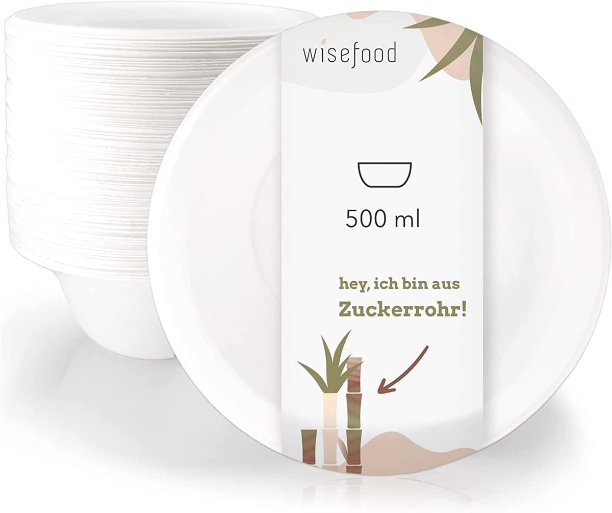 Afvalbakken 500 ml - ronde witte composteerbare suikerbowl - ideaal voor soep of salade - 50 stuks - SnelShoppen