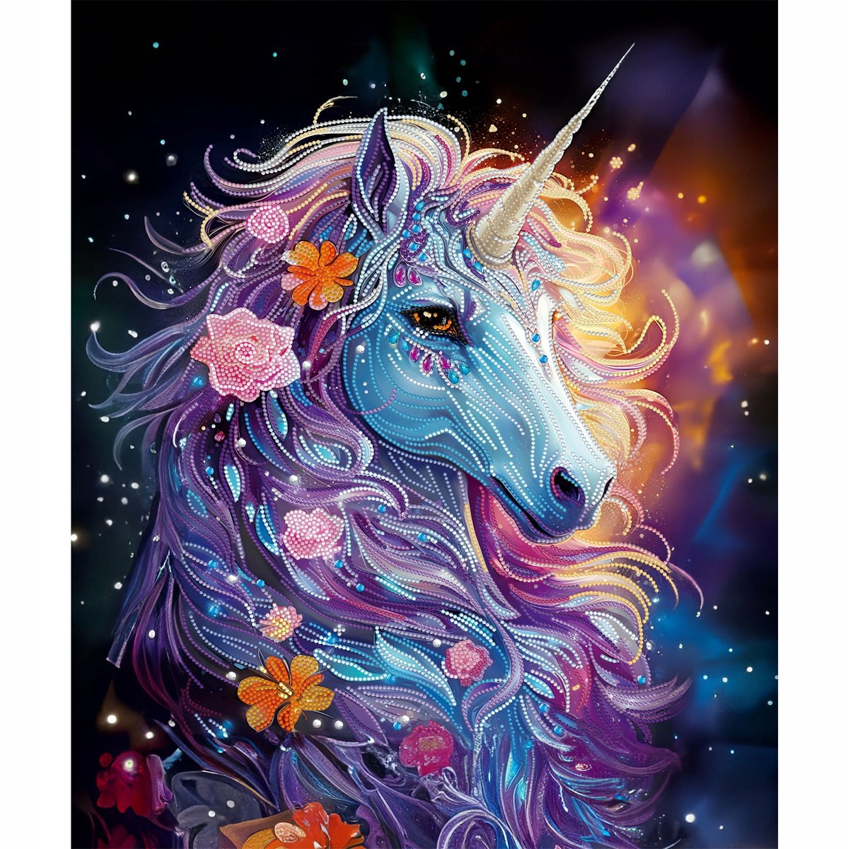 5D Diamant Schilderij Unicorn & Bloemen 40x50 cm op Spieraam