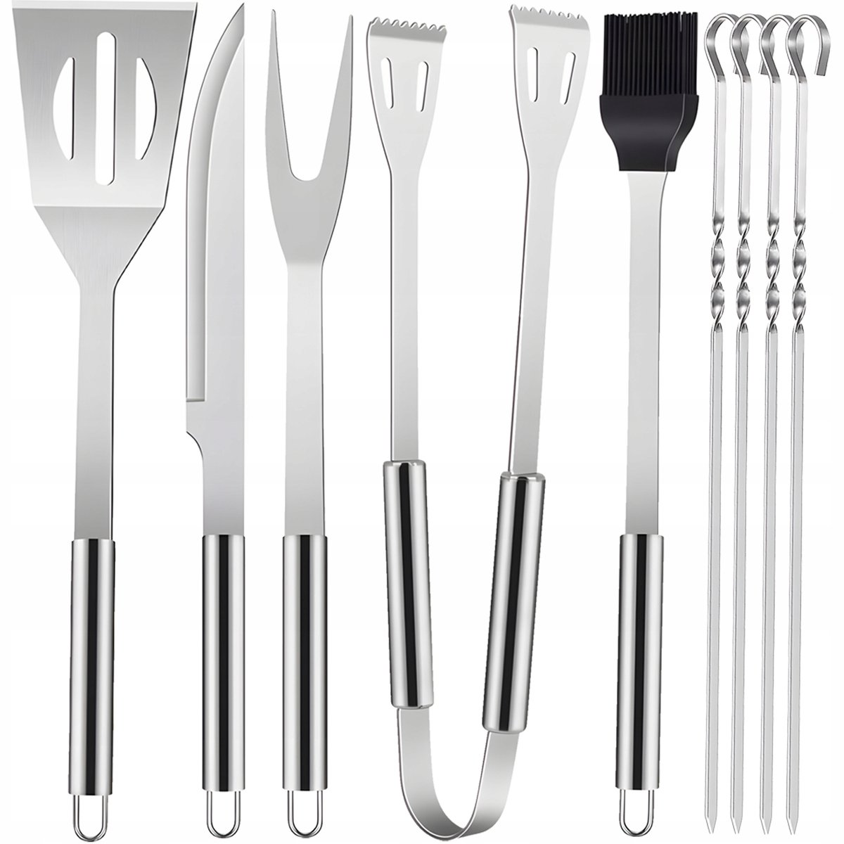 Merkloos Grillgereedschap Set RVS 10 Delig met Zwarte Opbergkoffer