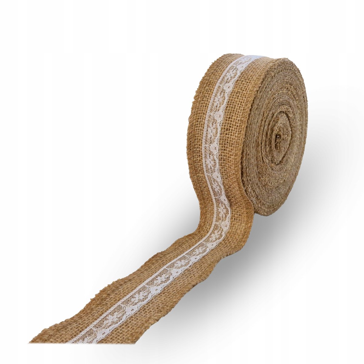 Jute Lint met Witte Kant - 5cm Breed, 5m Lang - Decoratief