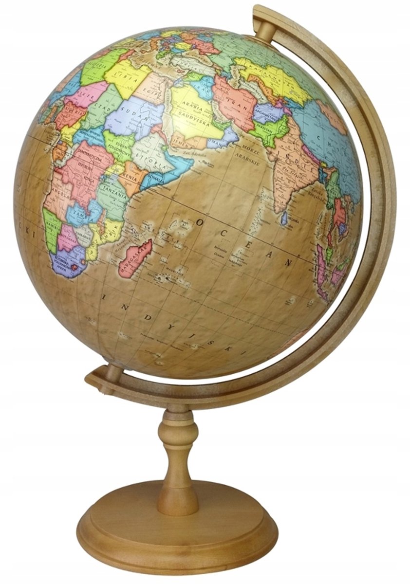 Retro Politieke Wereldbol 32cm met Houten Voet - Decoratief