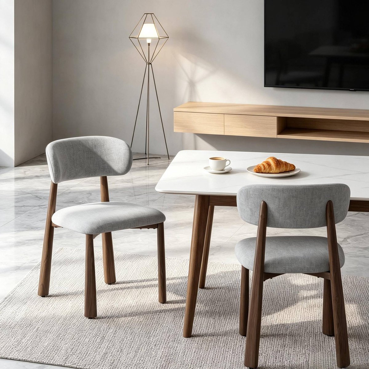 Eetkamerstoel Set van 2 - Moderne Grijze Chenille Stoel Met Gekusselde Rugleuning - Voor Eetkamer, Keuken En Woonkamer - Metalen Frame - Grijs