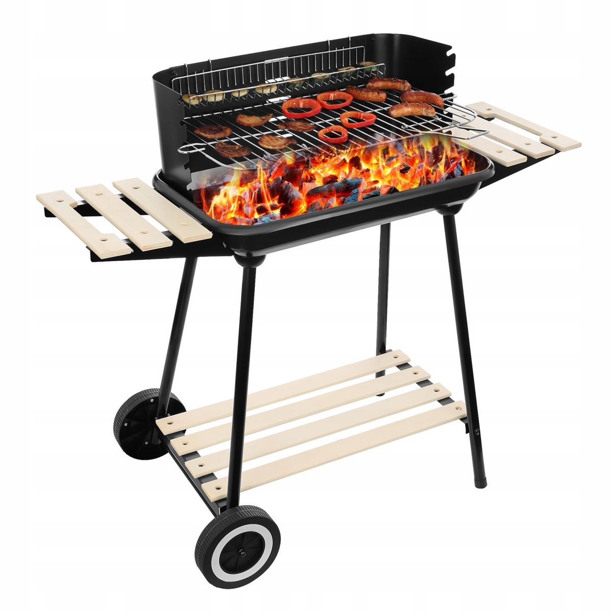 Merkloze Koolgrill met Wielen en 3 Plateaus - Ideaal voor de Tuin