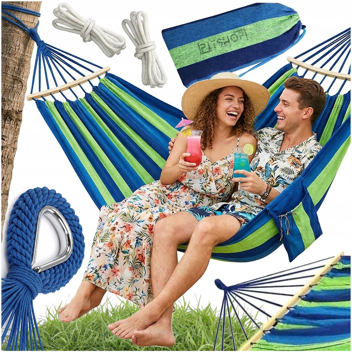 XXL dubbele hangmat met spreidstok en sleepzak - 260 cm