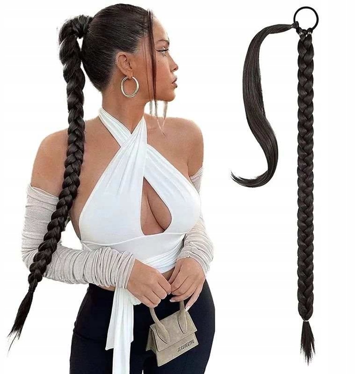 Merkloze Vlecht Clip-in Paardenstaart Zwart 80cm