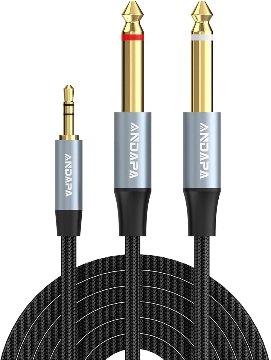 Audio kabel 3.5mm naar dubbele 6.3mm - 2 meter - mono adapter - voor computer en HiFi - ShopVlot