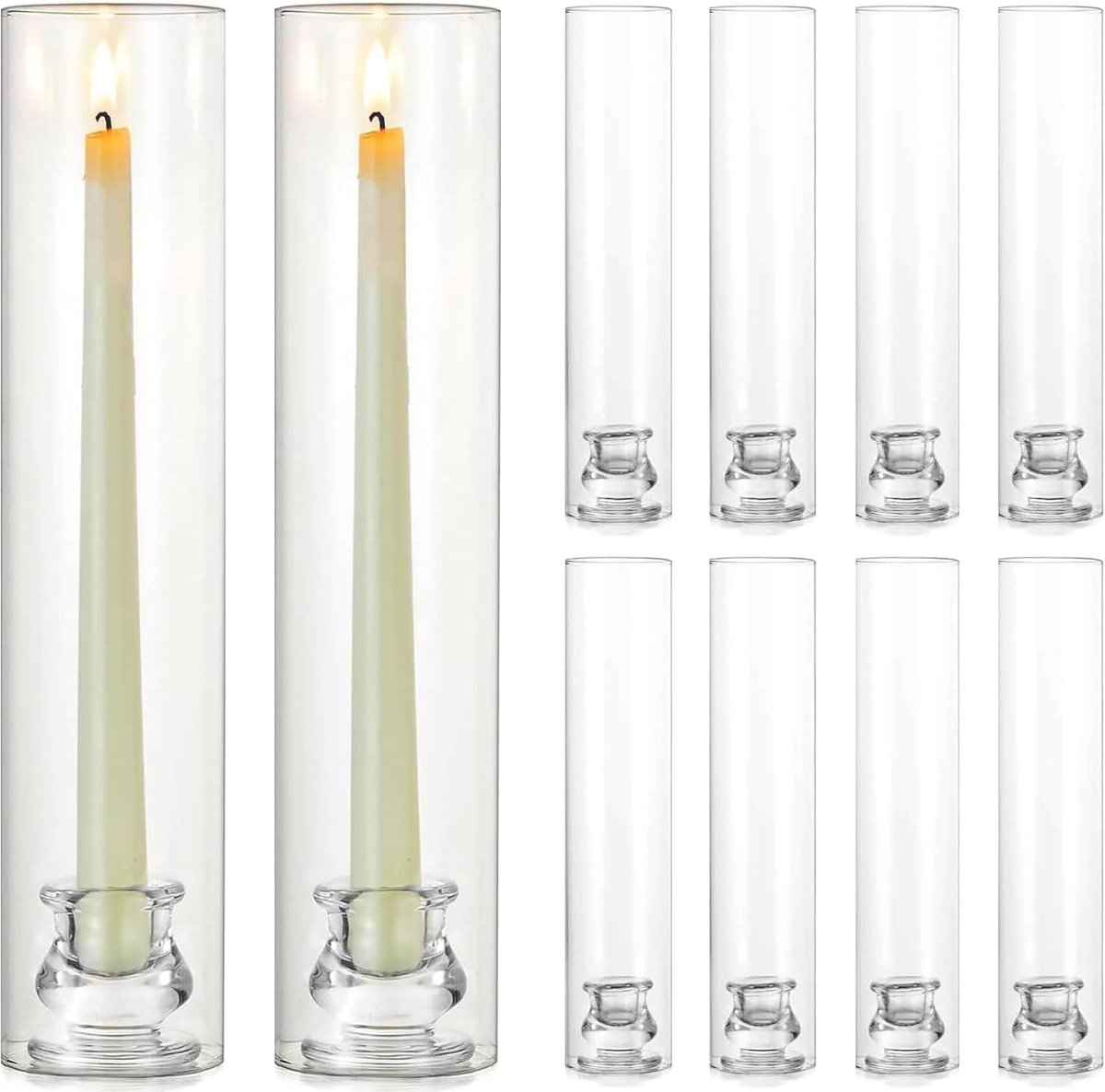 Windbestendige kaarsenhouder set - 10 elegante glazen cilinders - bescherming tegen tocht - sfeervolle tafeldecoratie - ShopVlot