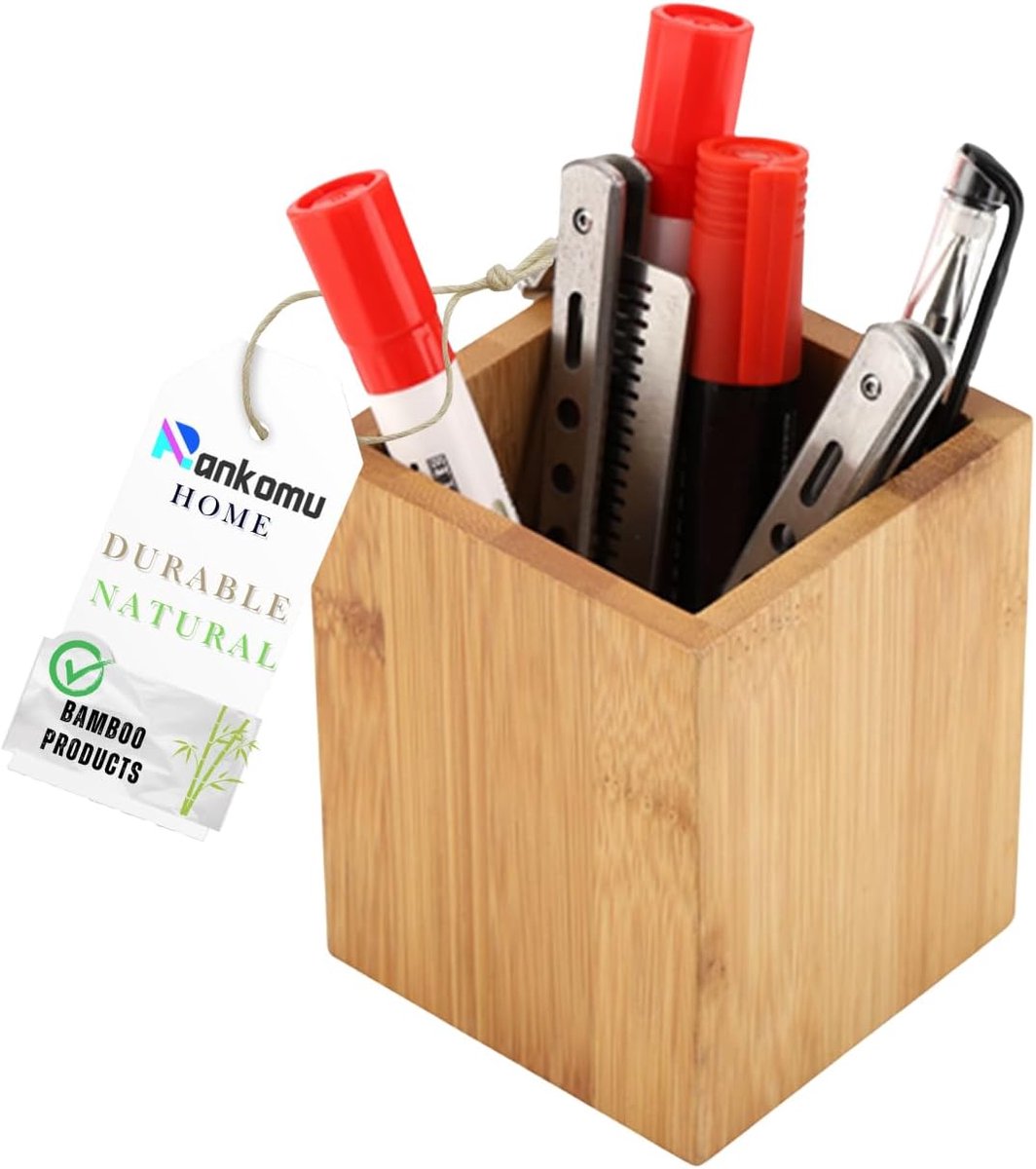 Pennenhouder - Vierkant Houten Organizer - Bamboe - Voor Kantoor en School - ShopVlot