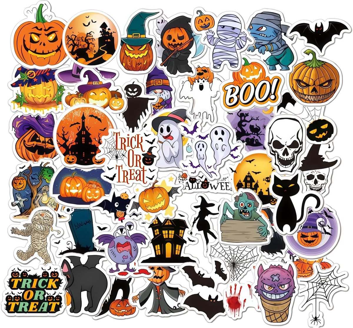 Halloween Stickers 50 Stuks - PVC Waterdicht - Pompoen, Heks en Spook Thema - Perfect voor Decoratie - SnelShoppen