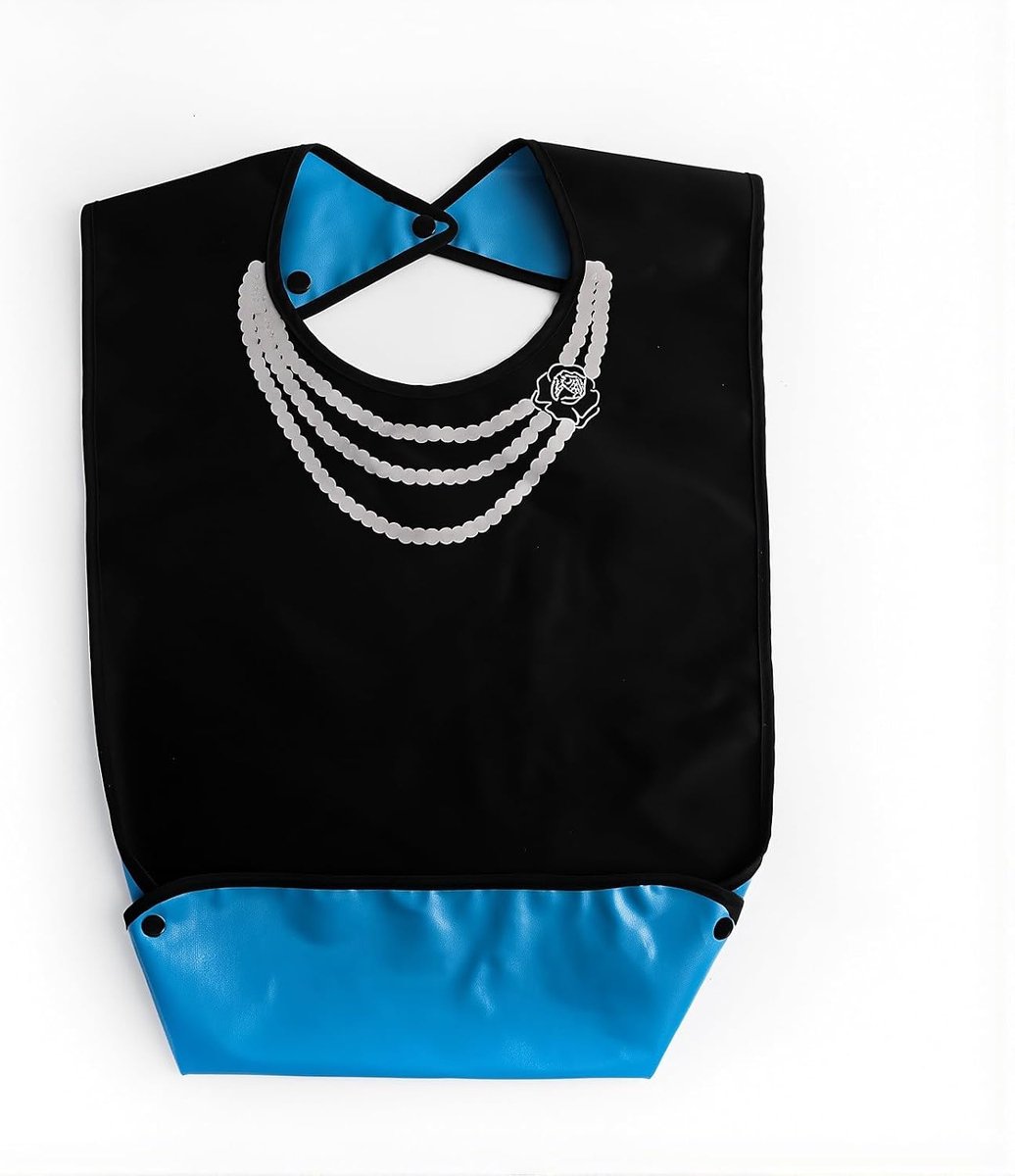 Slabbetje voor volwassenen M - waterdicht - zwart met parelketting - elegant en herbruikbaar - SnelShoppen