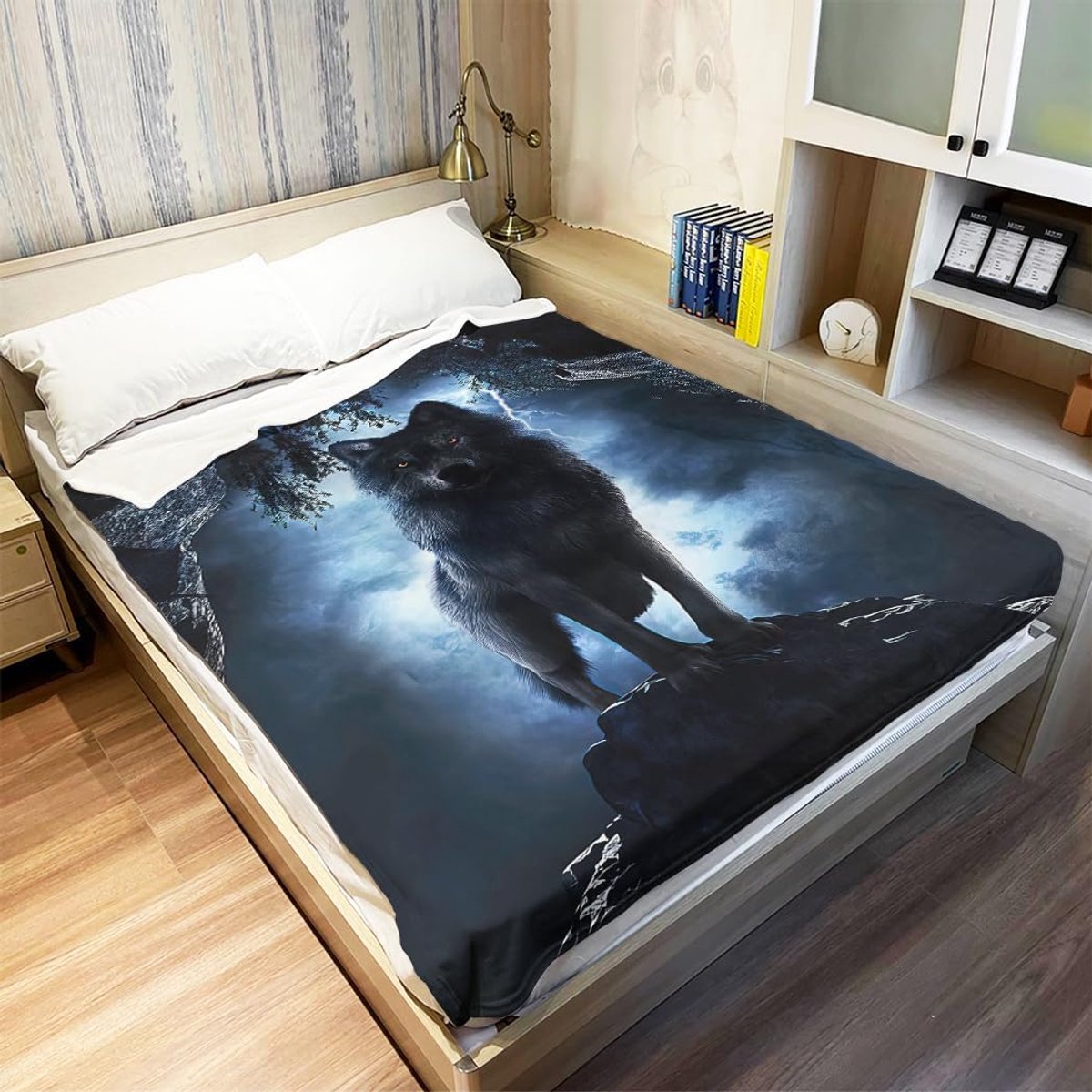 Flanellen Deken 150 x 200 cm - Zacht Fleece - Wolf in het Bos - Ideaal voor Comfortabele Reizen - SnelShoppen