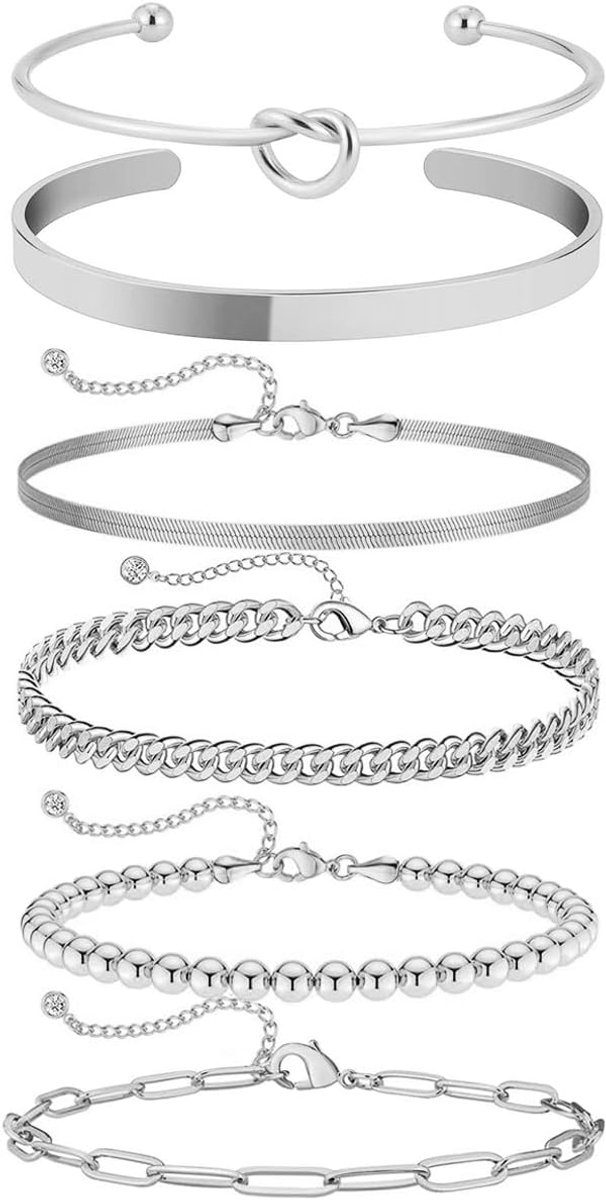 Armbanden set van 6 - roestvrij staal - waterdicht - verstelbaar en stapelbaar - SnelShoppen