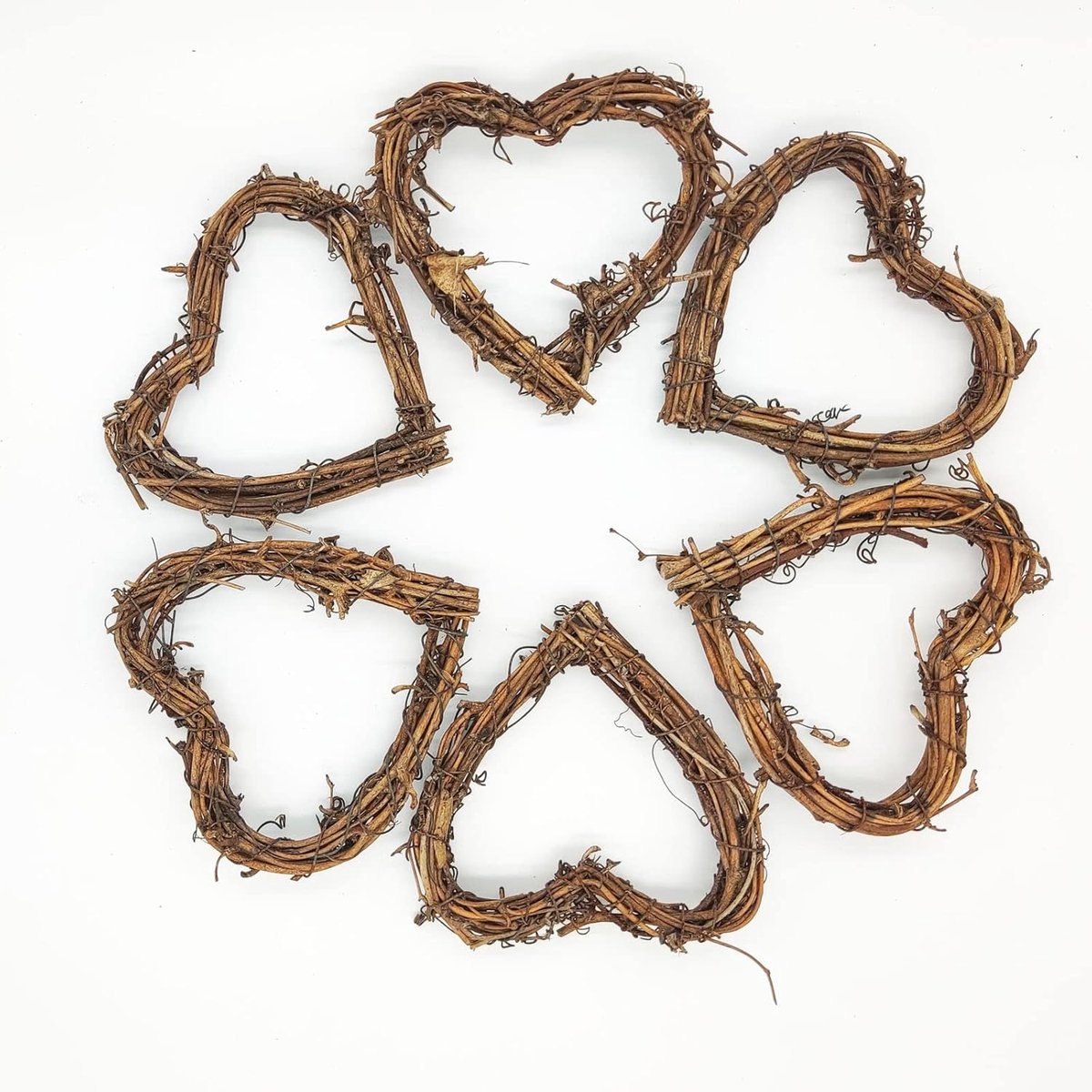 Rattan hart krans 6 stuks - handgemaakt - bruin - voor DIY wanddecoratie - SnelShoppen