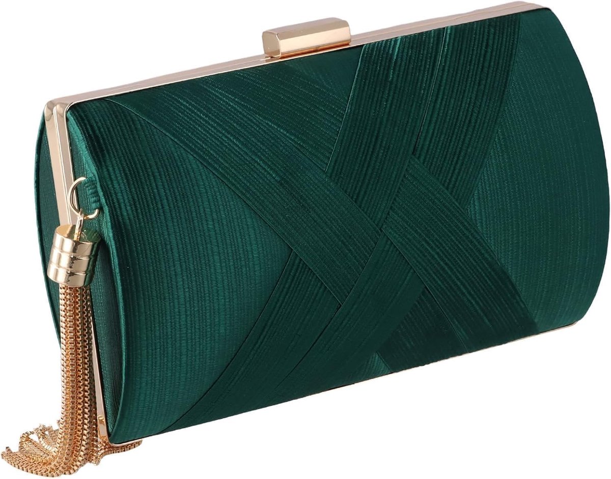 Clutch Dames Groen Satijn - Met Afneembare Gouden Ketting - Ideaal voor Feesten - SnelShoppen