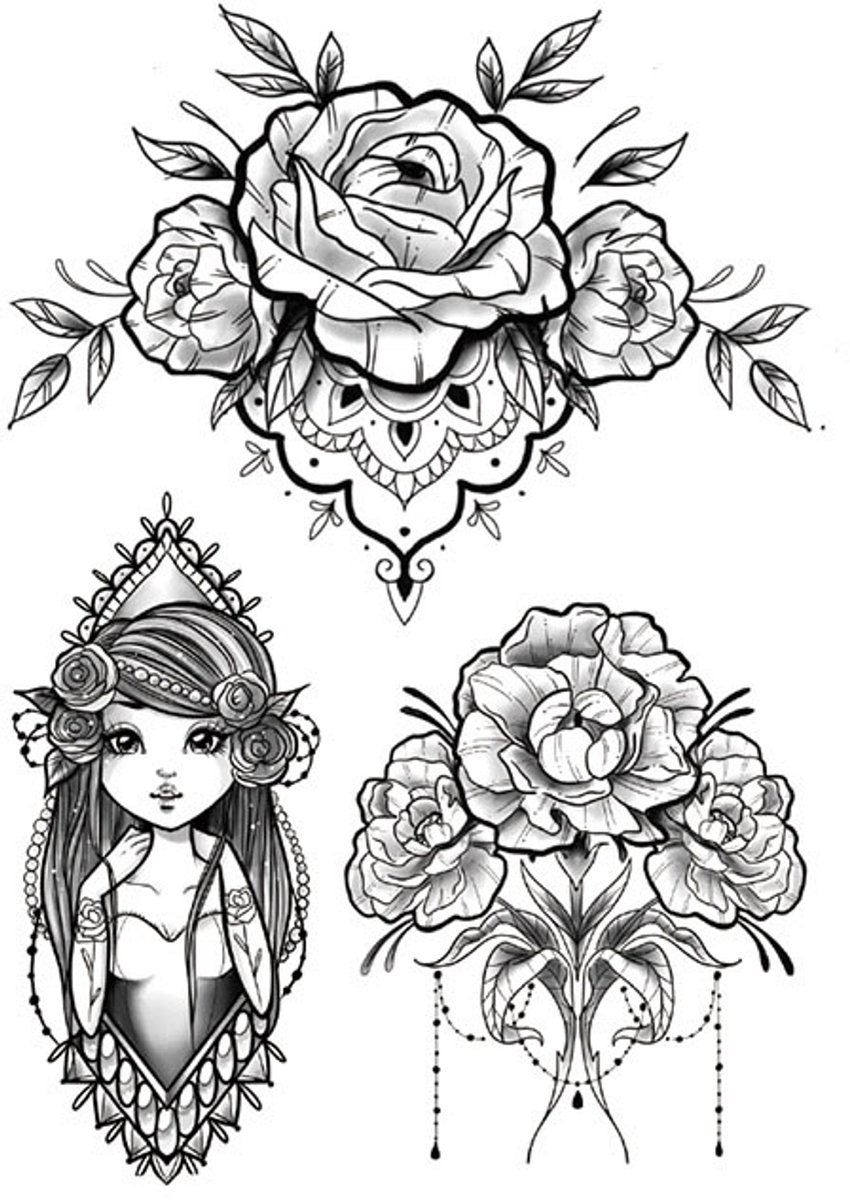 Tijdelijke tattoo bloemen rose kuit 3 dagen
