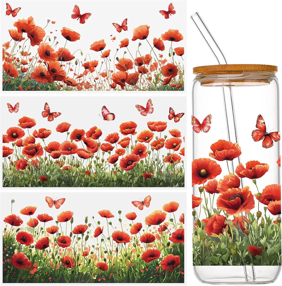 Transferstickers voor meubels - Klaprozen - Waterdicht - Decoratief voor kaarten en glas - SnelShoppen