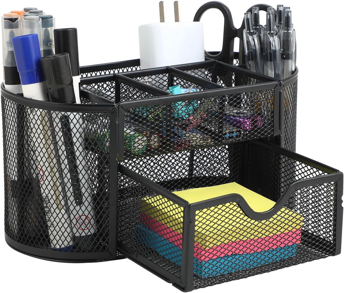 Bureau organizer met lade - zwarte penhouder - ruimtebesparend - houdt je bureau opgeruimd - SnelShoppen
