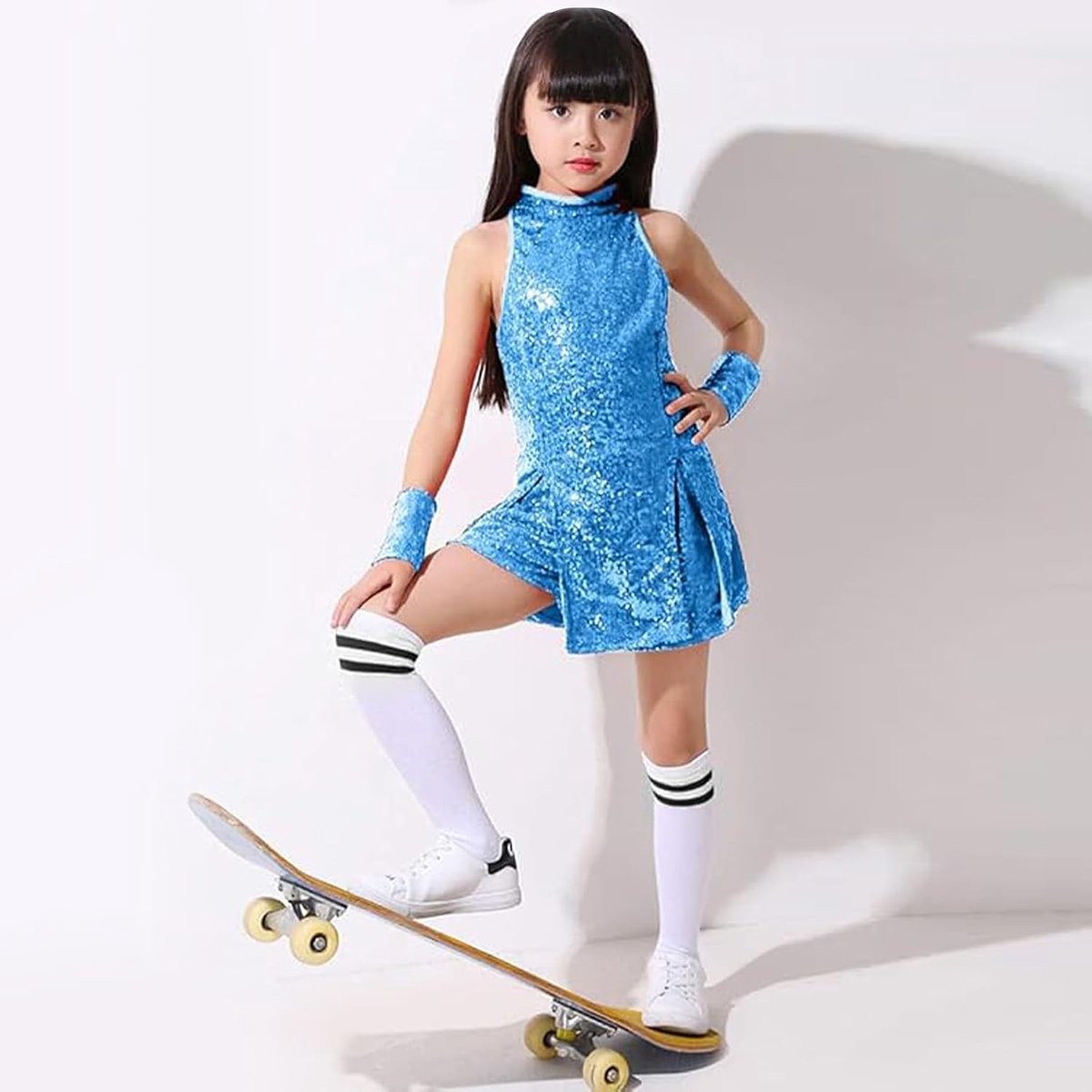 Danskostuum meisjes - sequin set - 4-delige outfit - hip hop en themafeest - SnelShoppen