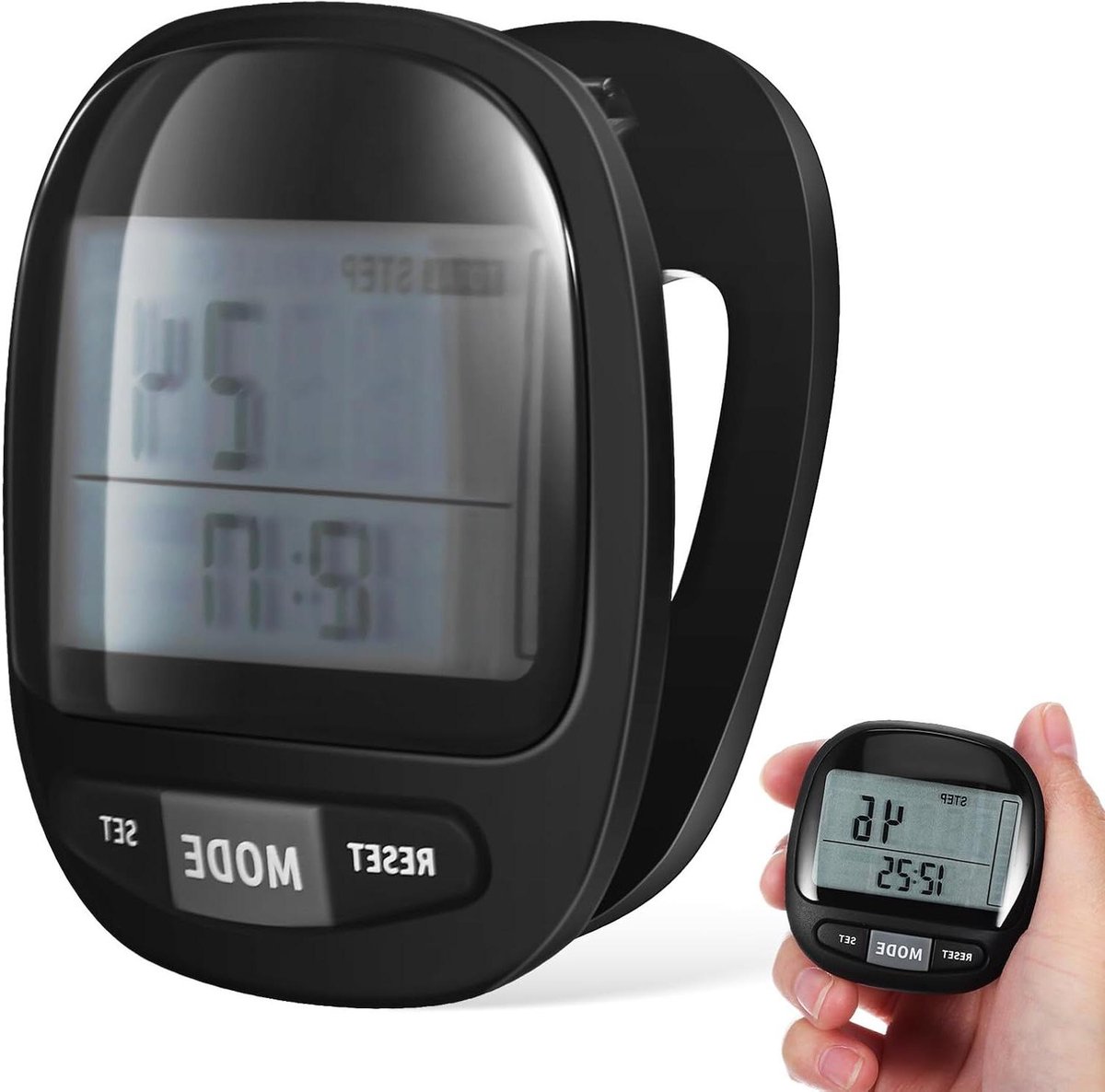 Stappenteller met Clip - Stap teller - Wandelen bijhouden - 3D Sensor Technologie - 5 x 4.6 x 1 cm