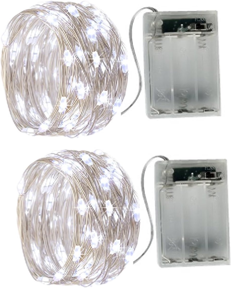 LED fairy lights set van 2 - 2m zilver draad - 20 micro-LEDs per keten - perfect voor sfeervolle decoratie - SnelShoppen