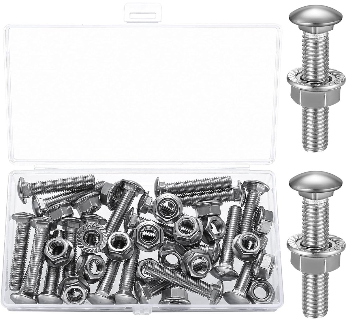 21 stuks M8 carrosserieschroeven, M8 x 40 mm ronde kopschroeven, kopschroef, vierkante schroef met zeskantflensmoer en sluitringen