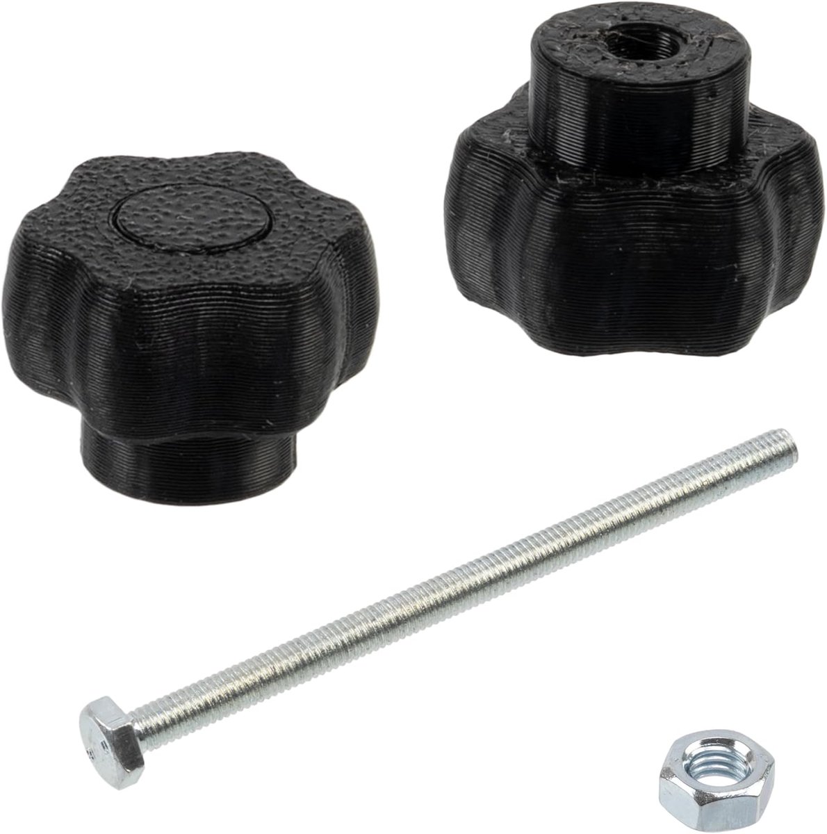 - Set van 20 stervormige M3-spanhandgrepen in zwart kunststof + 10 M3x50 mm 6-punts schroeven en 10 M3 zeskantmoeren | Maximaal klembereik 35,6 mm
