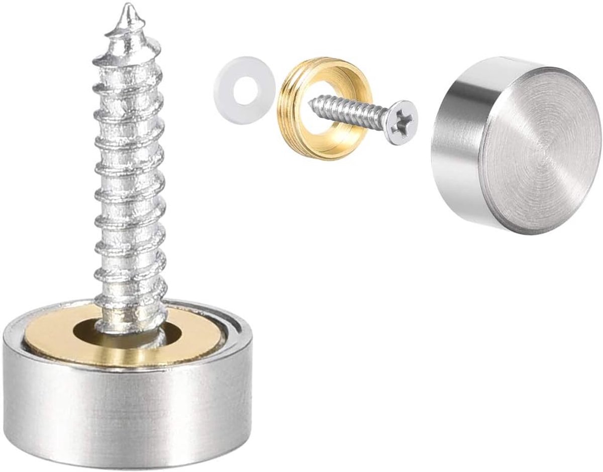 sourcing map 2 stuks. Spiegel schroeven decoratieve kappen afdekking nagels geborsteld roestvrij staal 10mm 12mm 4pcs