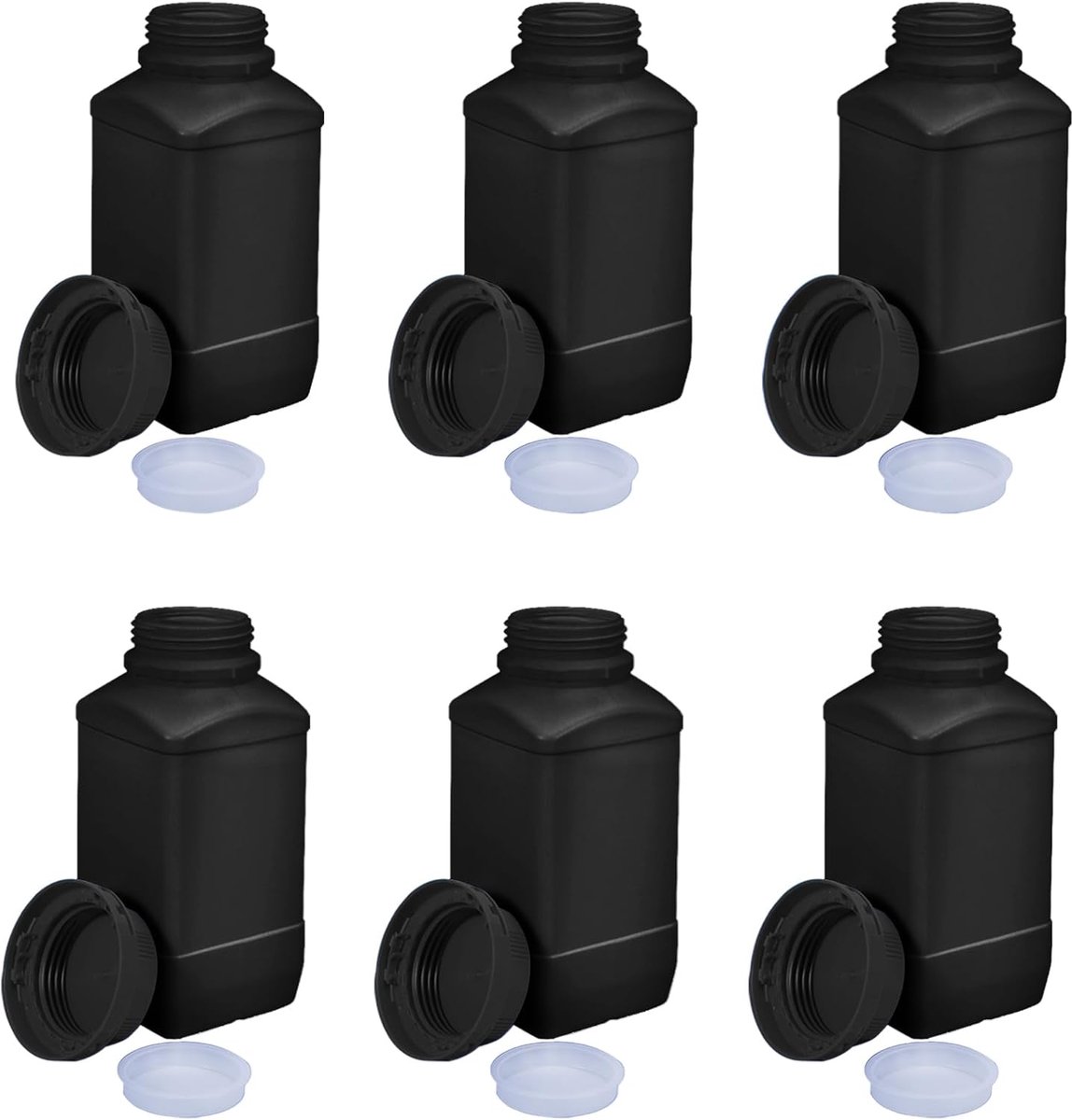 6 stuks 250 ml HDPE plastic flessen met brede hals en schroefdoppen, lege chemische flessen voor laboratorium, keuken of hobby (zwart)