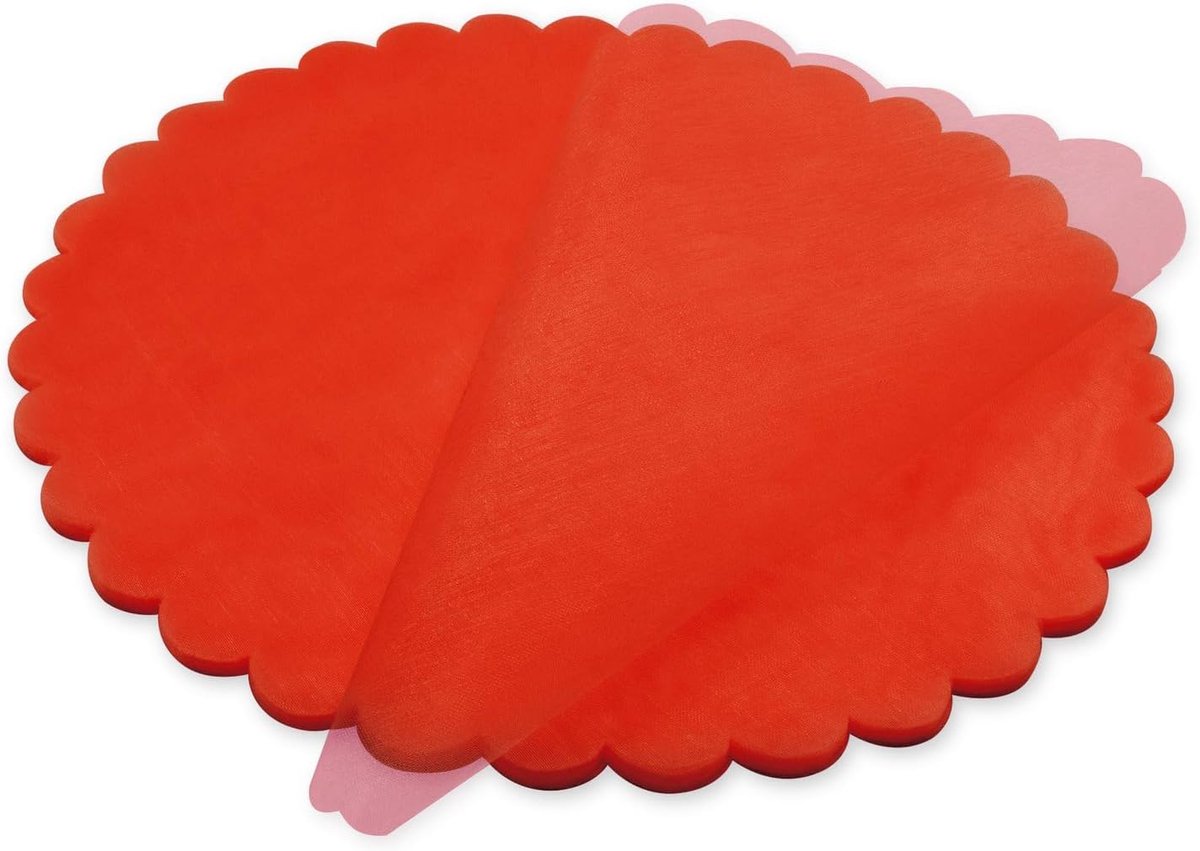 50 stuks rode ronde sluiers in bloemvorm voor gastgeschenken, diameter 24 cm, rond, van organza, voor knutselen, doop, bruiloft, communie, ceremonie, 50 stuks
