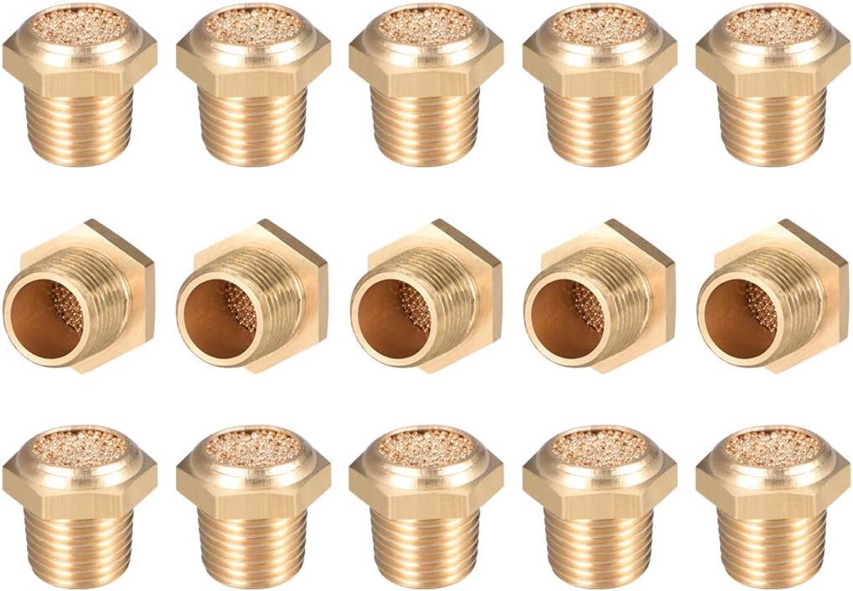 sourcing map Messing Uitlaatpot, 1/8" G Mannelijke Schroefdraad Stil Brons Plat Messing 15 st
