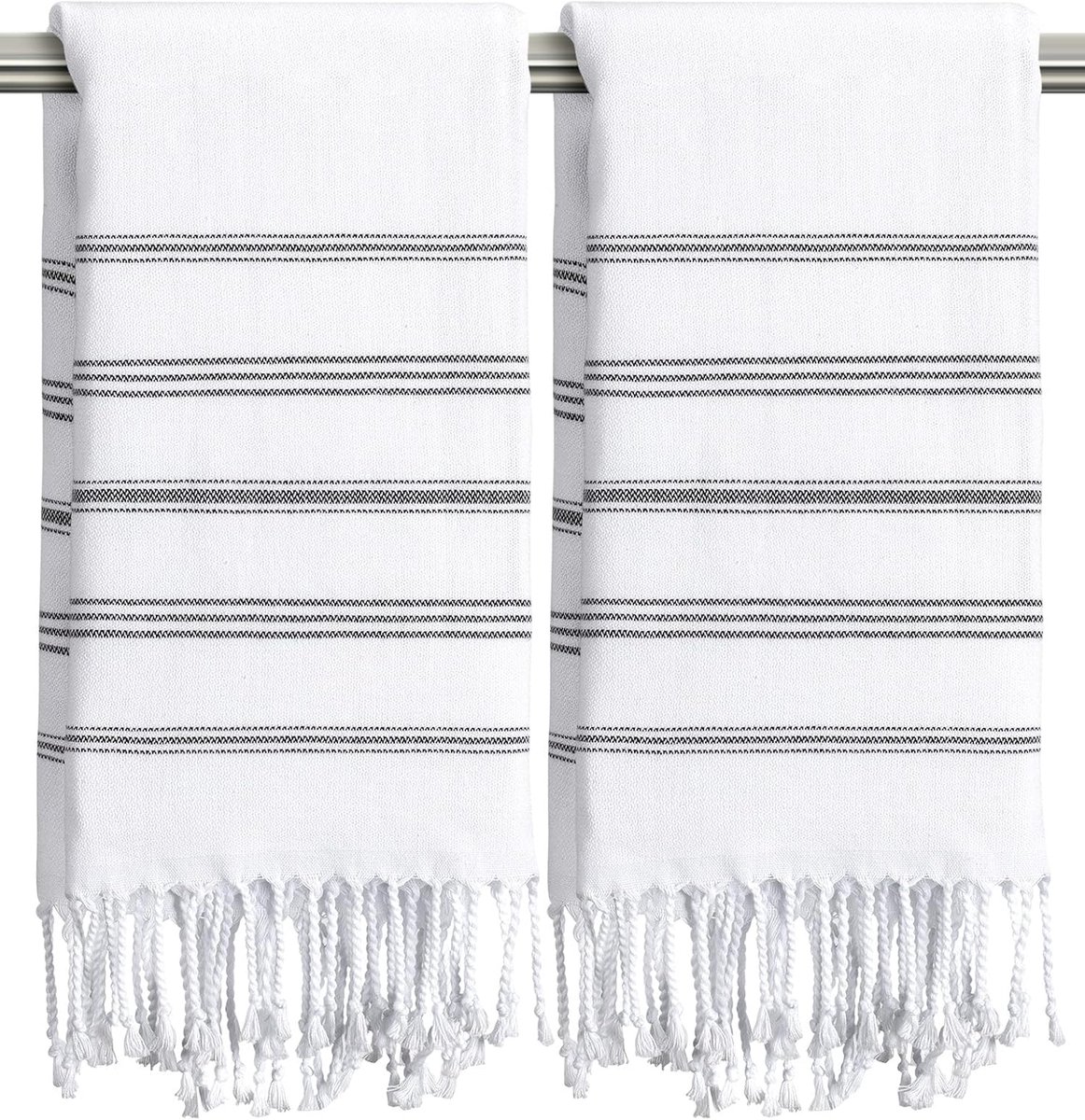 Handdoeken voor badkamer - set van 2 Turkse handdoeken set, dunne decoratieve theedoek, 50 x 76 cm keukendoek met kwastje (wit)
