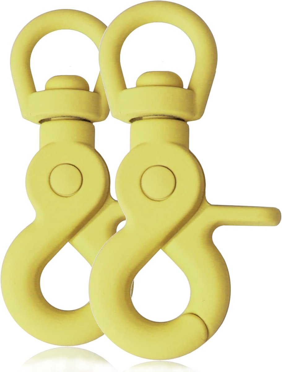 schaar-karabijnhaak met draaibare kop, siliconen coating voor extra grip, voor hondenlijn/halsband, geel, 2 stuks, 61 mm lang, oog 10 mm, zinkdrukgietwerk, clip voor paracord 550 en sleutelbos