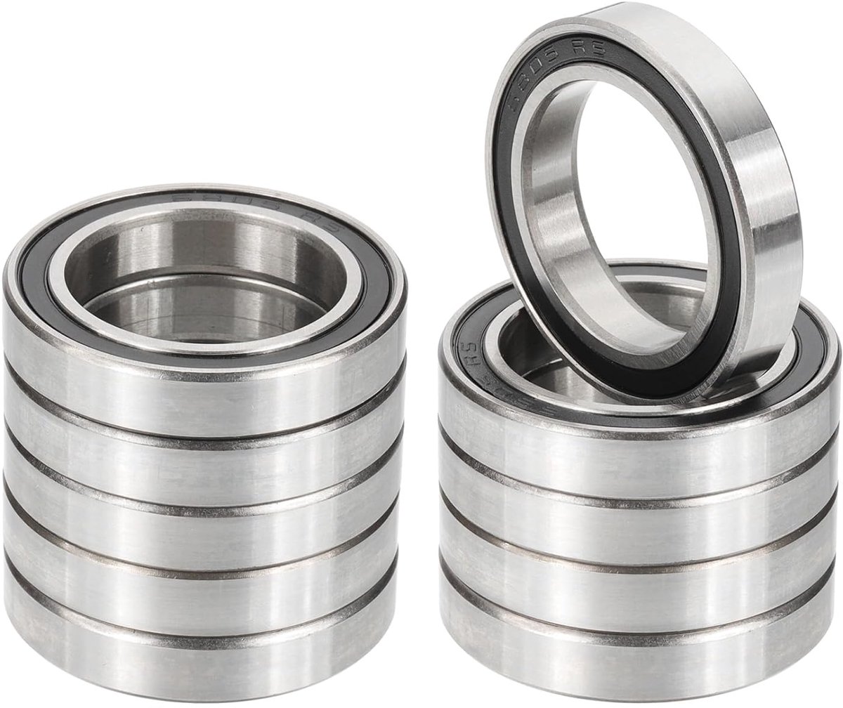 Groefkogellagers 25 mm x 37 mm x 7 mm, verpakking van 10 dubbele rubberen afdichting, miniatuurlagers voor elektromotor, industriële machine, zwart en zilver
